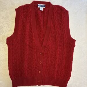 Vintage Pendleton Red Cable Knit V-Neck Sweater Vest